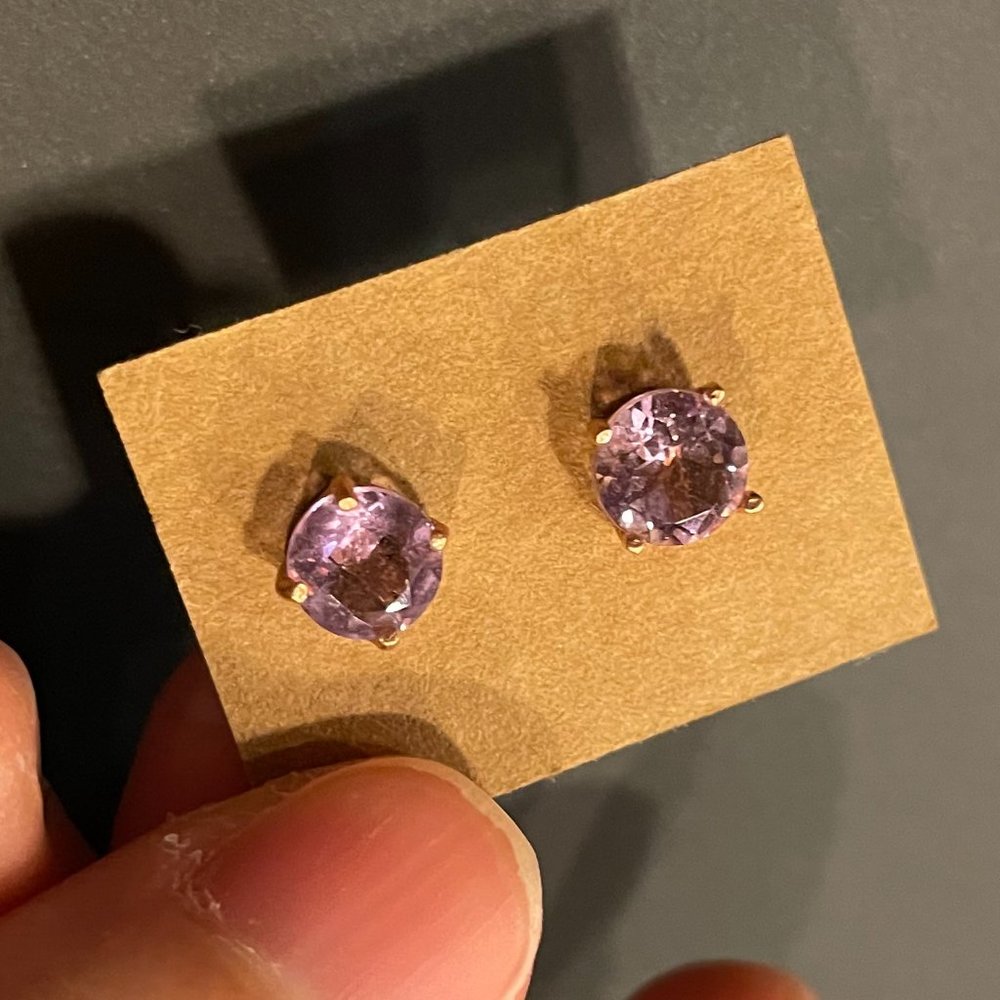 Amethyst Purple Crystal Rose Gold Stud Earrings